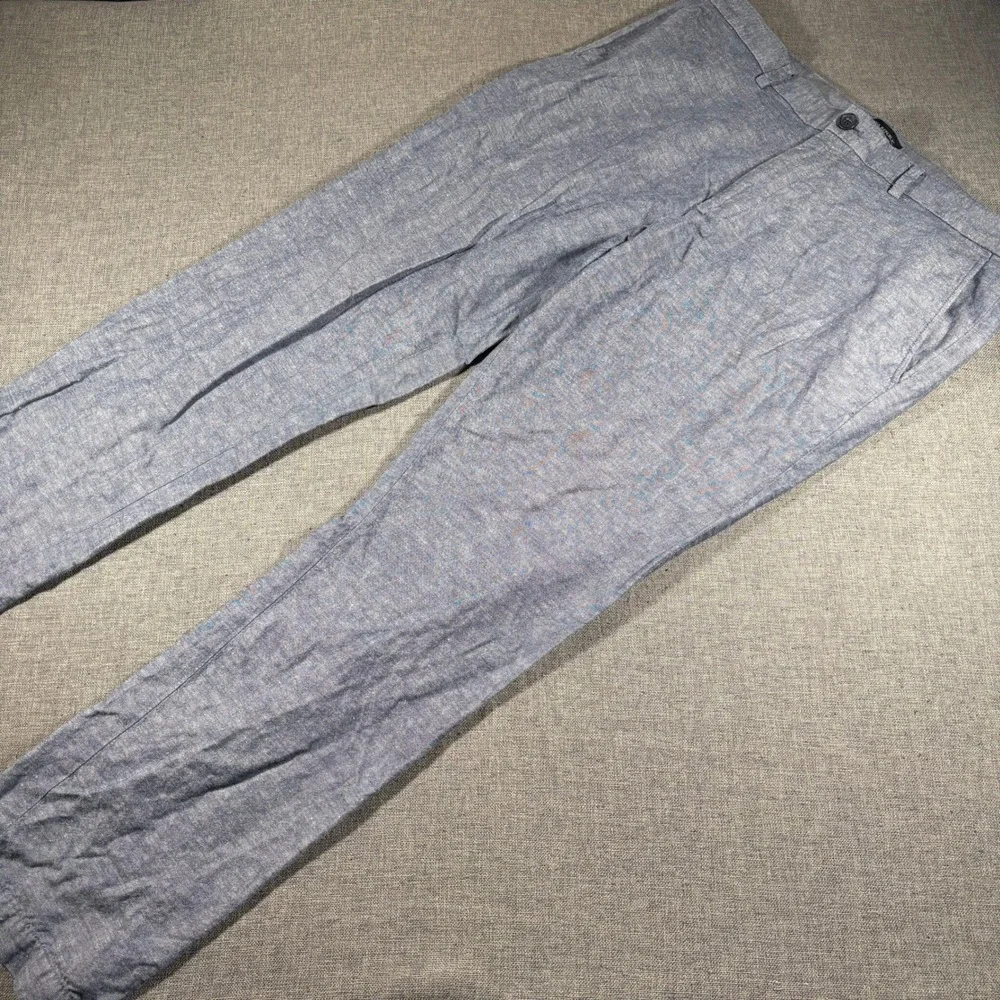 Banana Republic Aiden Chino Men 36x34 Blue Linen Cotton Blend Slim Fit Pants